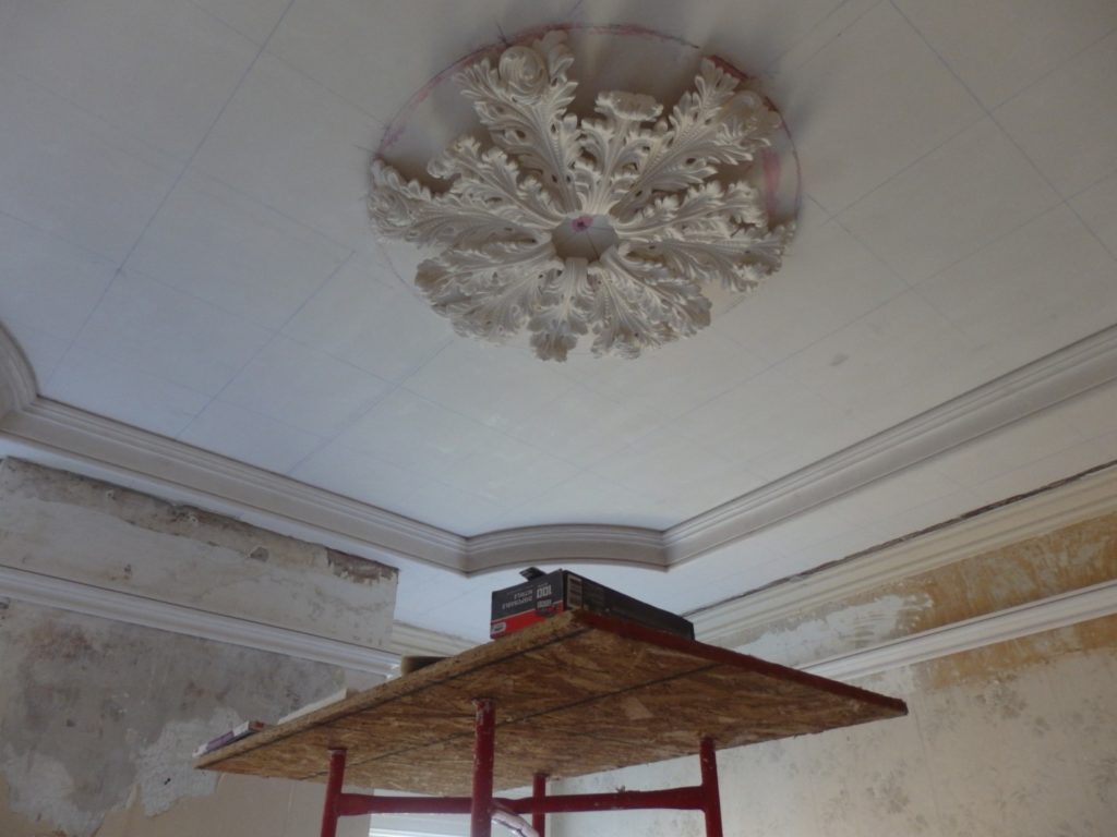 Installed PLaster Ceiling Medallion in Dining Room