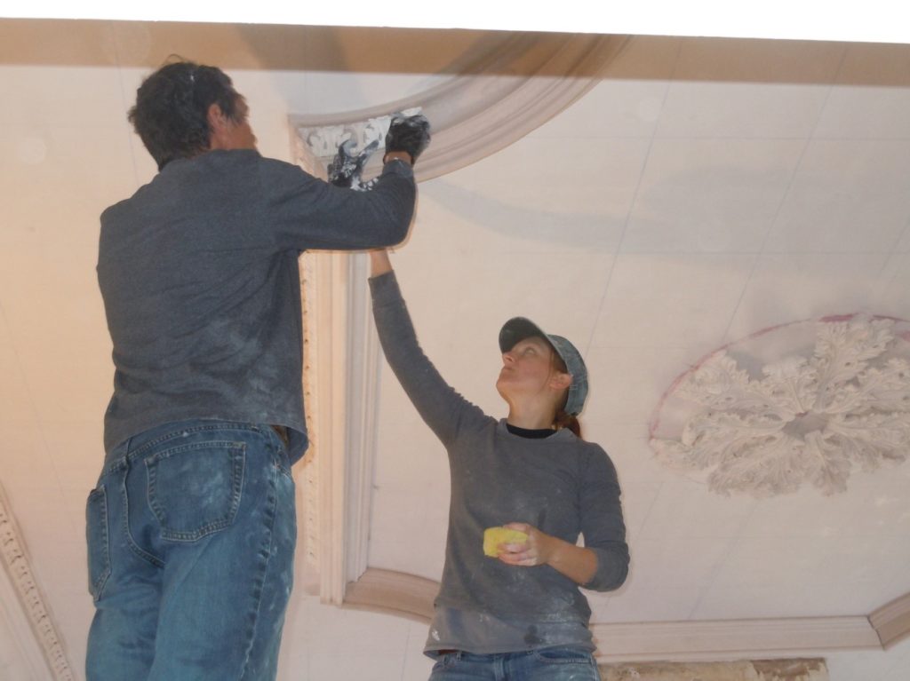 Clay Sculps of Garland and Bow for Dining Room Cornice