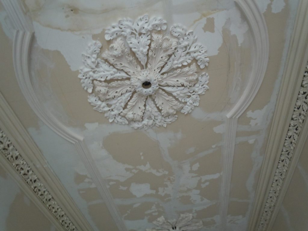 Hallway Center Ceiling Medallion Installed, Partially Finished
