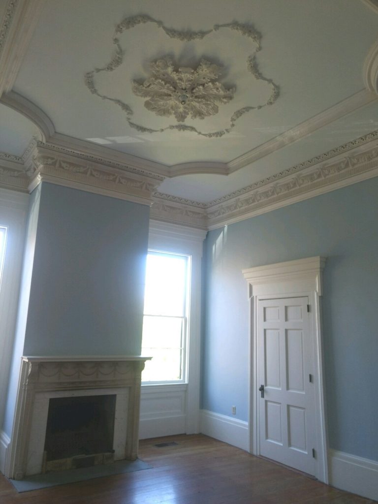 Historical Greek Revival blue color painted room