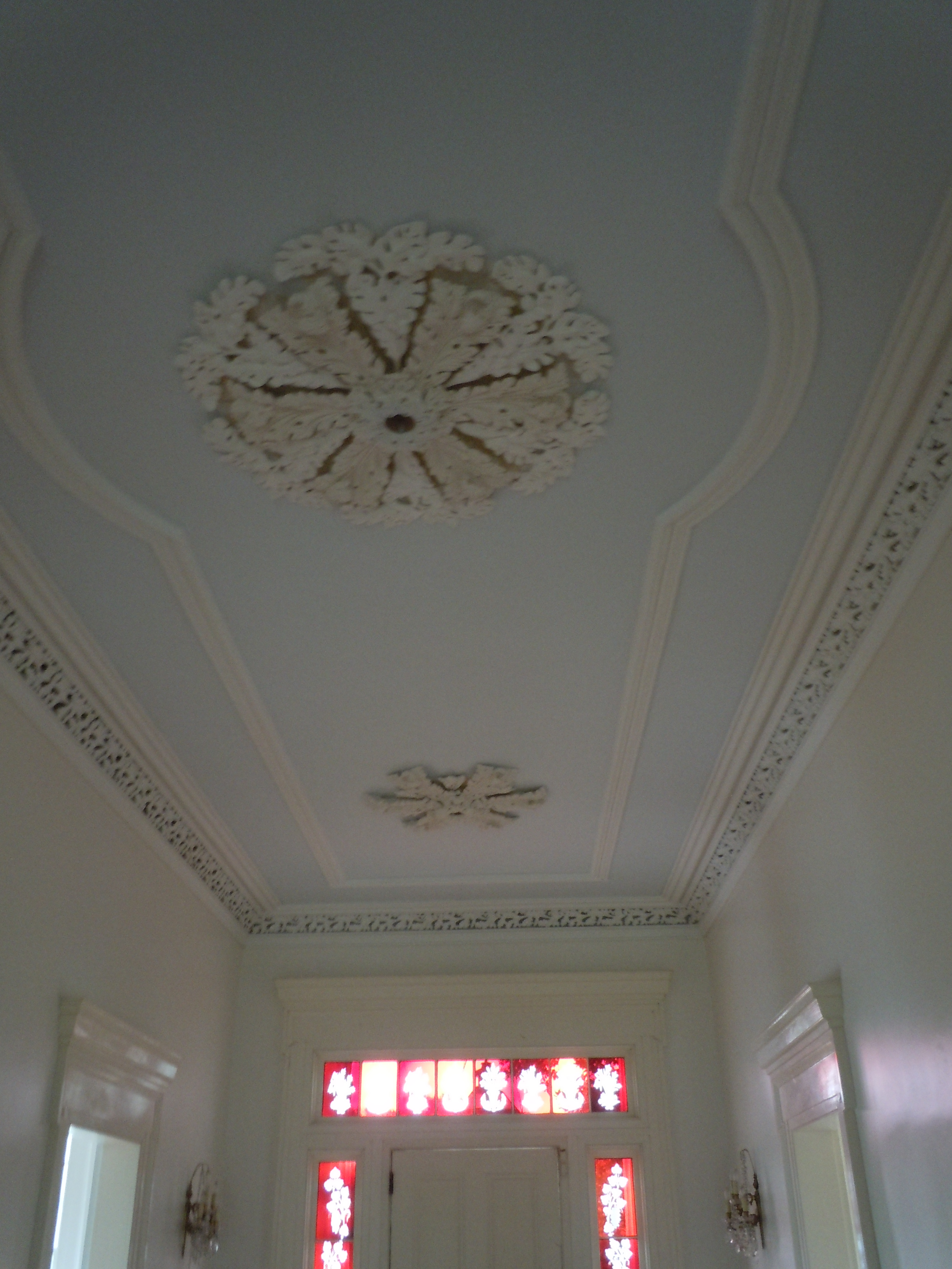 Partial view of Upstairs hallways showing two of three ceiling medallions. The lateral medallions are the same design.